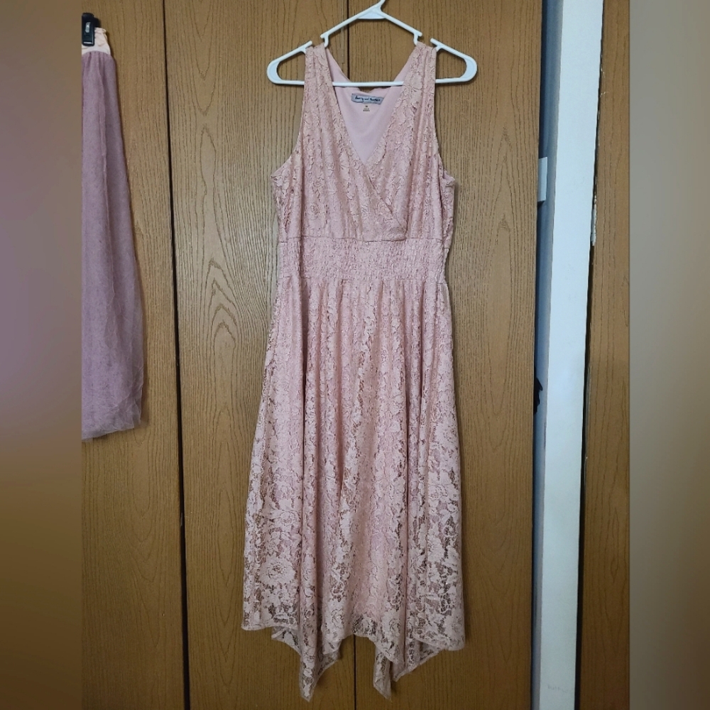 Danny& Nicole Pink Asymmetrical Lace Dress